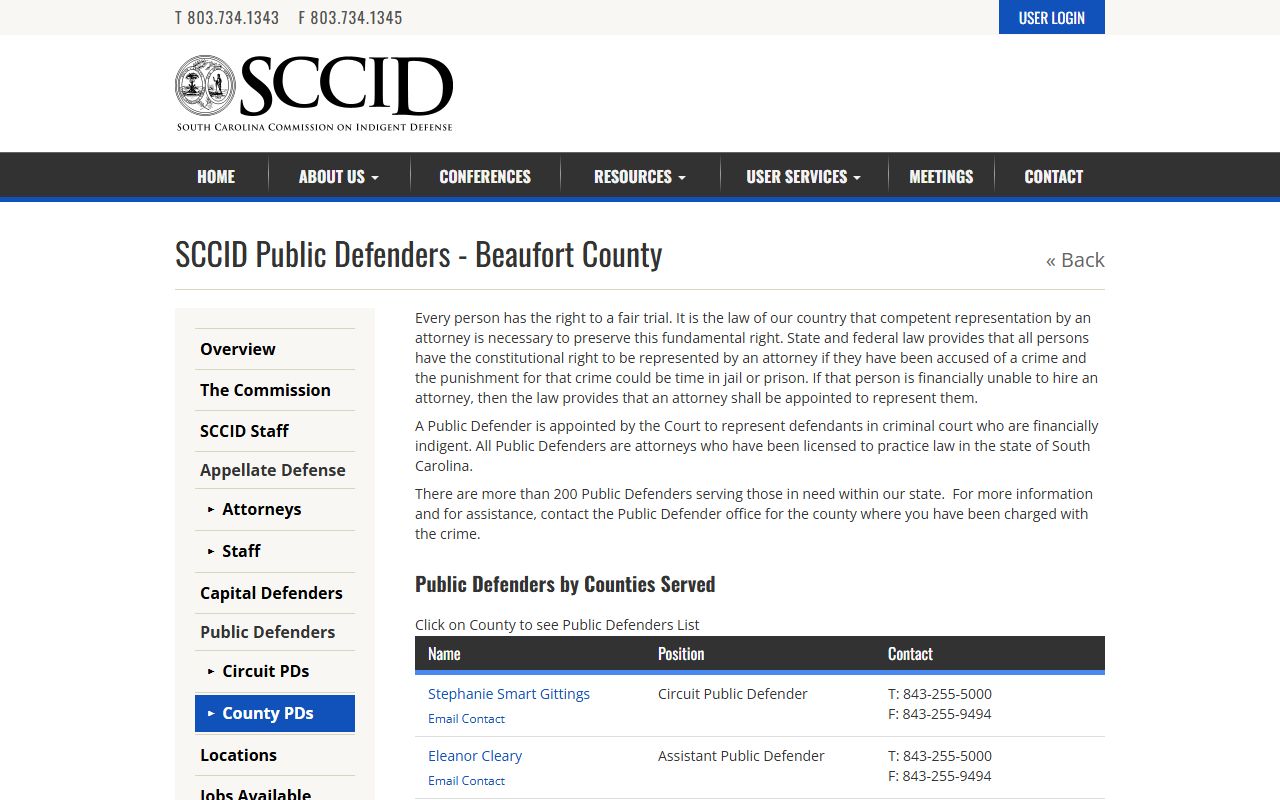 Beaufort County arrest records and court charges public defender roster