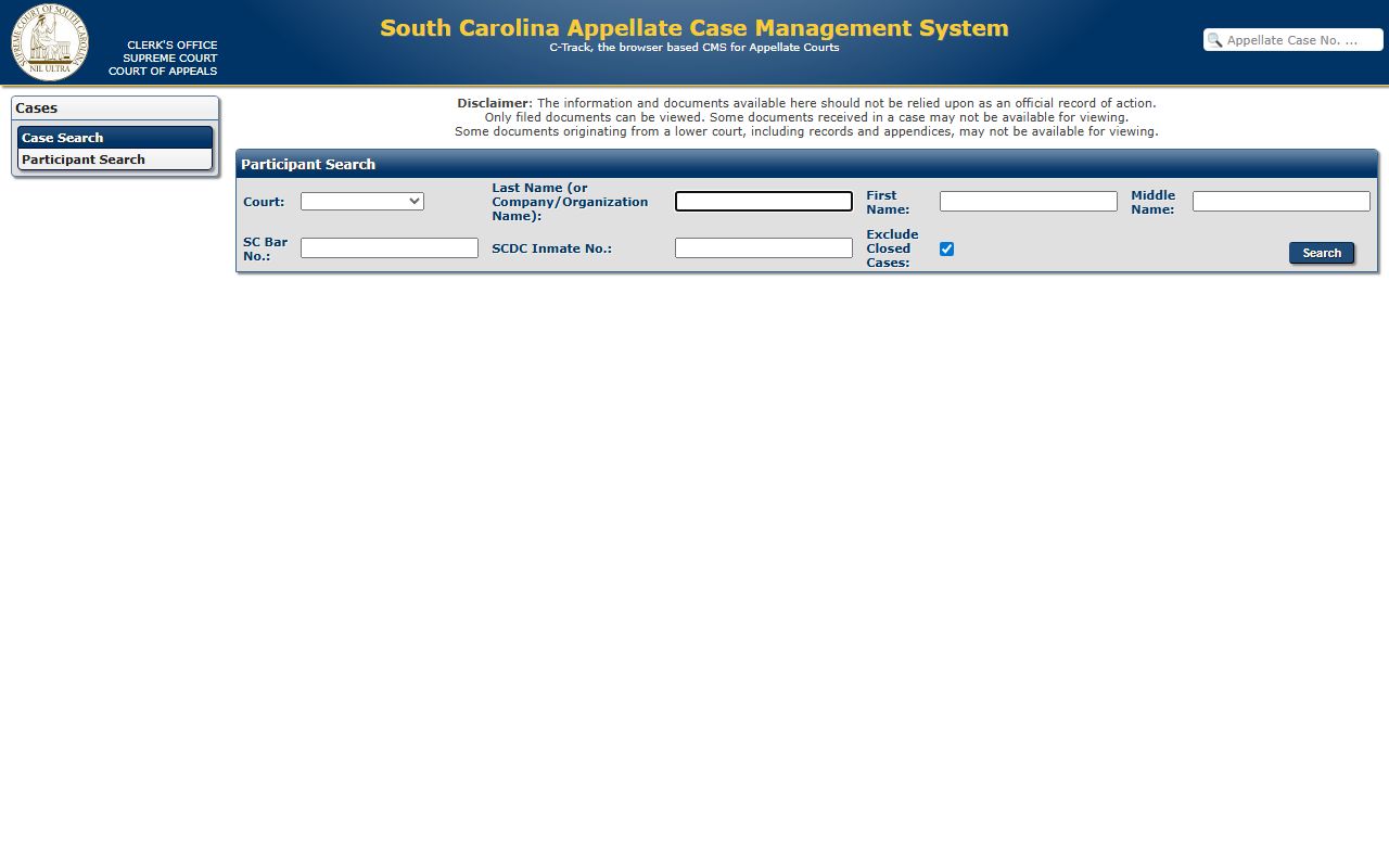 Beaufort County court dockets C-Track appellate participant search