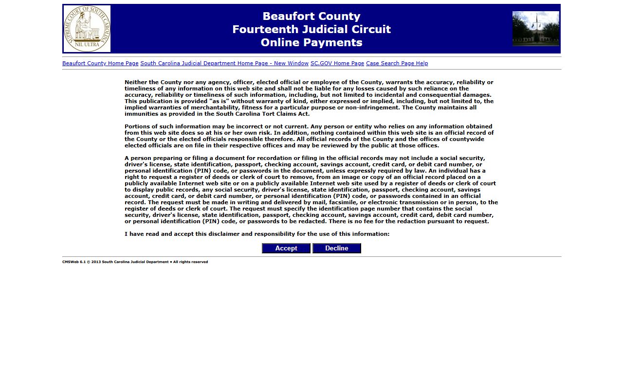 Beaufort County court records online case and ticket payments