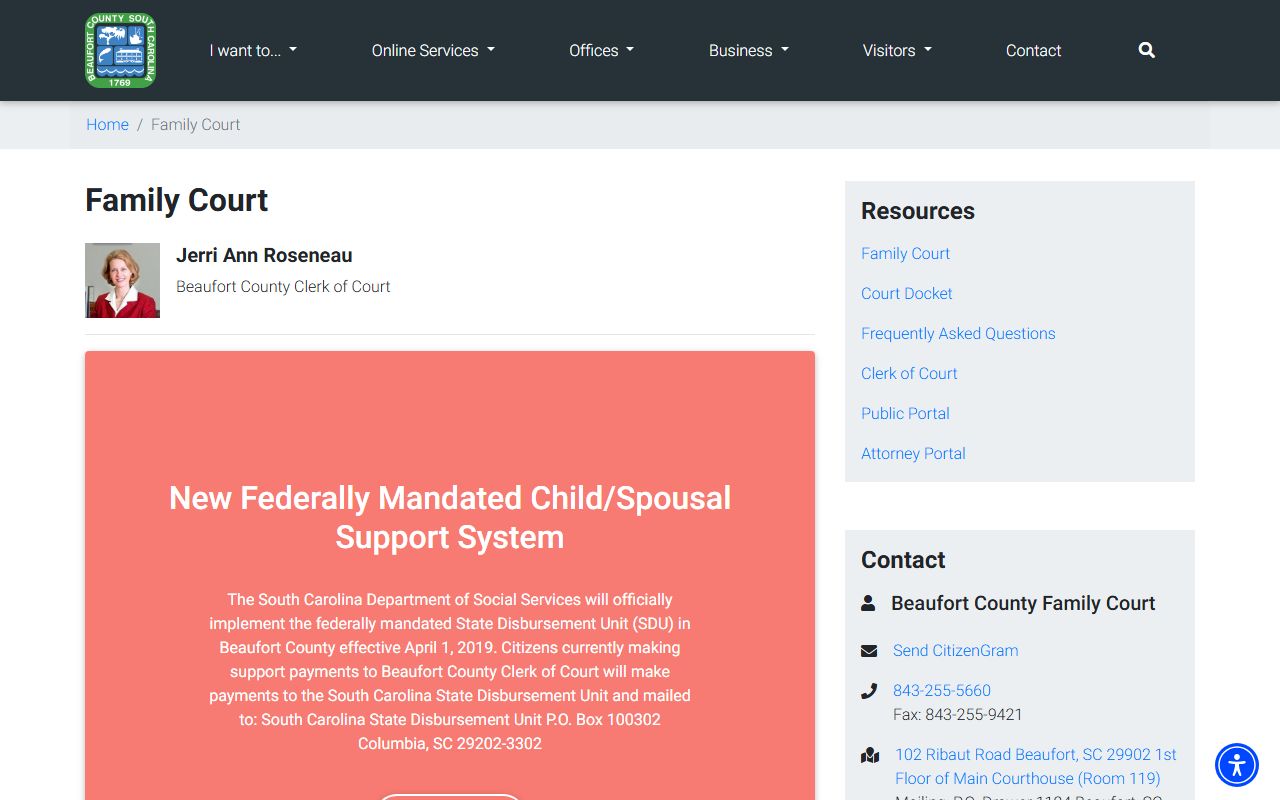 Beaufort County court records Family Court page