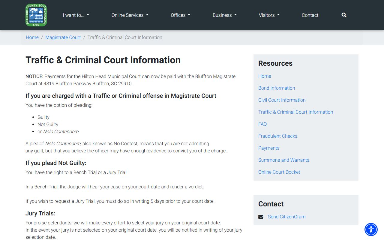 Beaufort County criminal court records Magistrate criminal court information