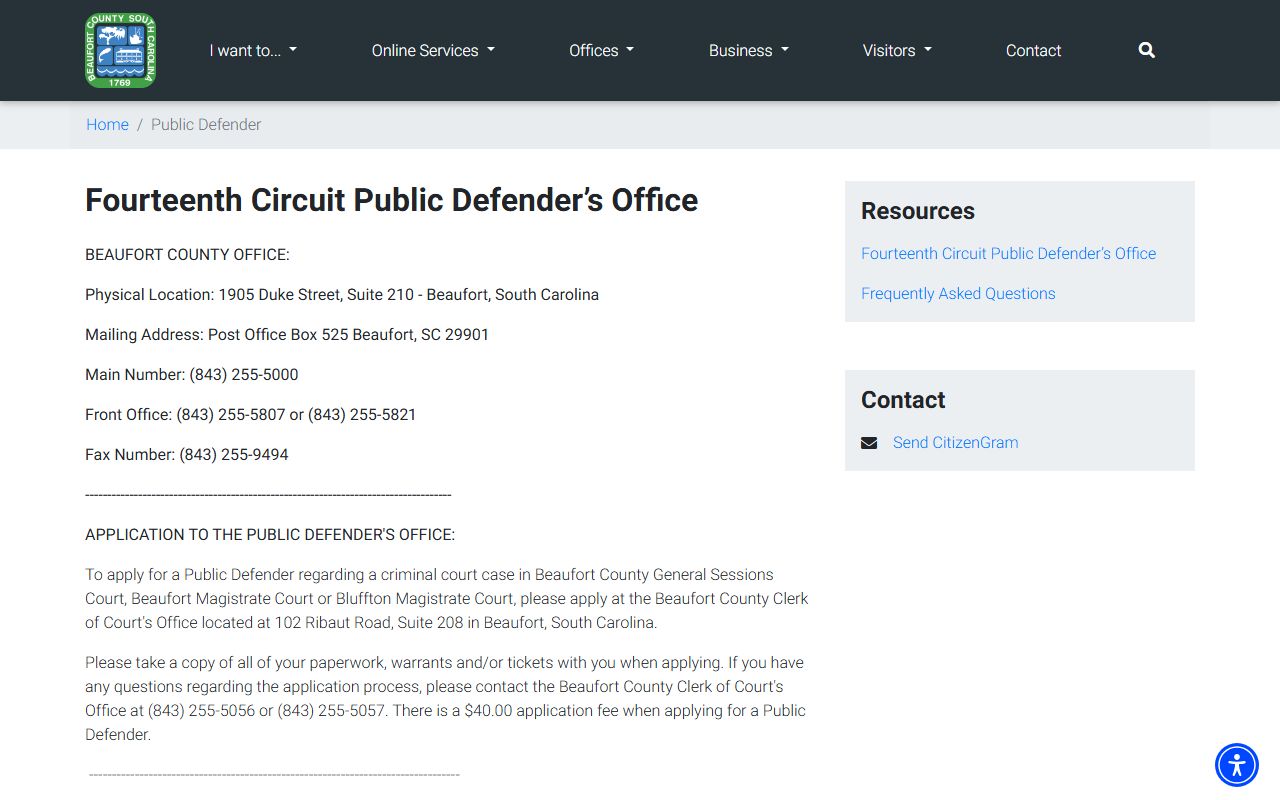 Beaufort County criminal court records Public Defender office