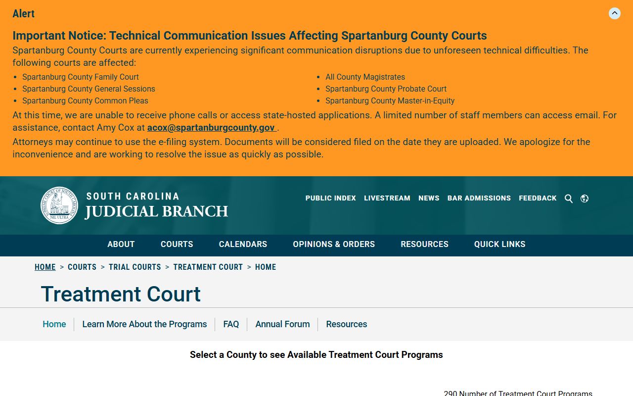 South Carolina treatment court overview for Beaufort County court alternatives
