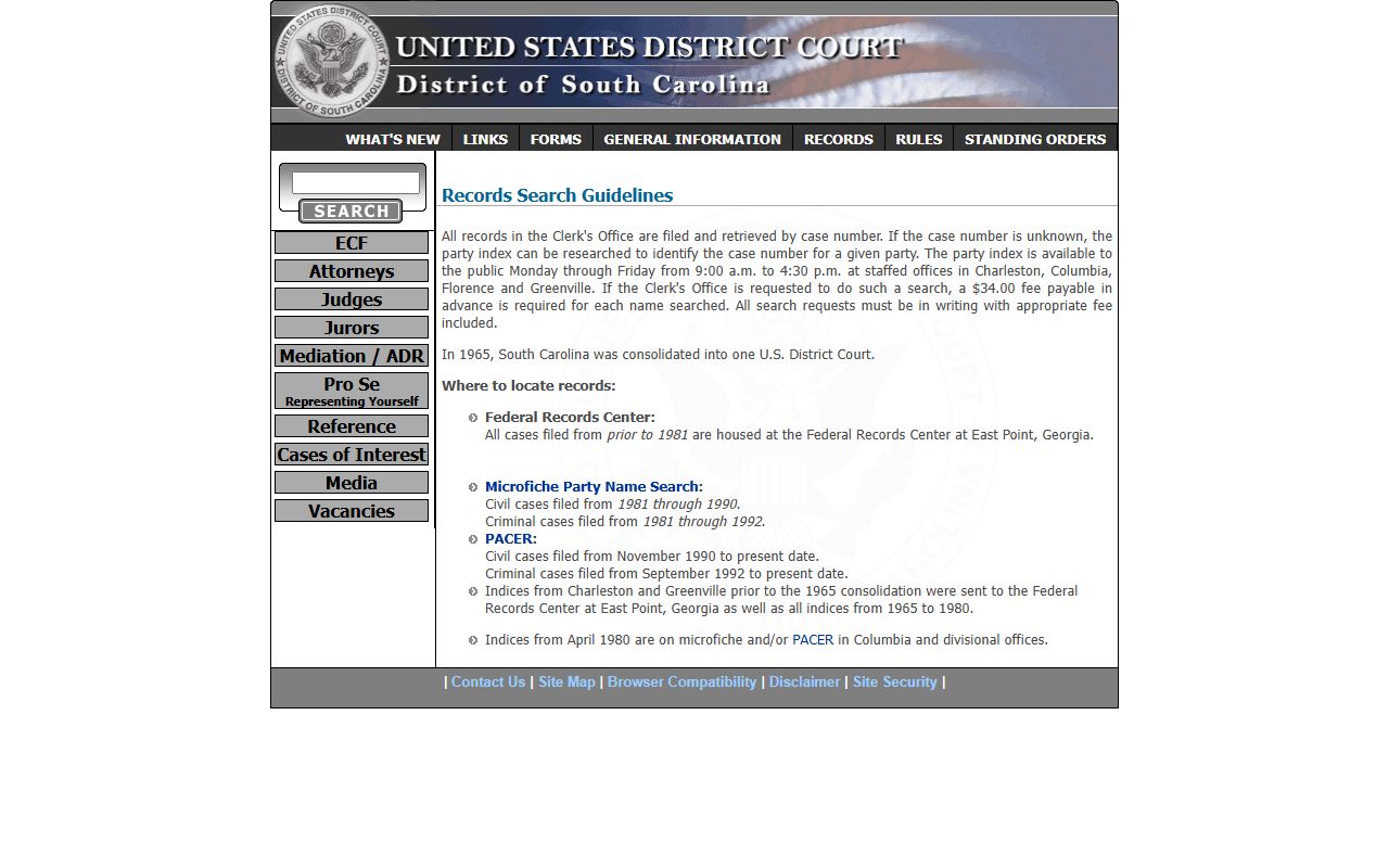 Federal district court case information for Beaufort County residents