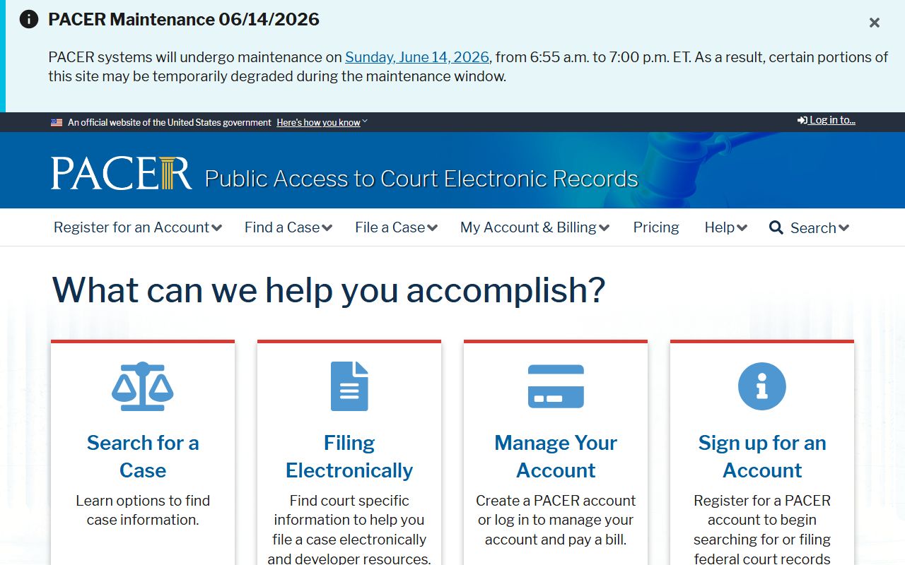 PACER federal case access separate from Beaufort County Circuit Court records