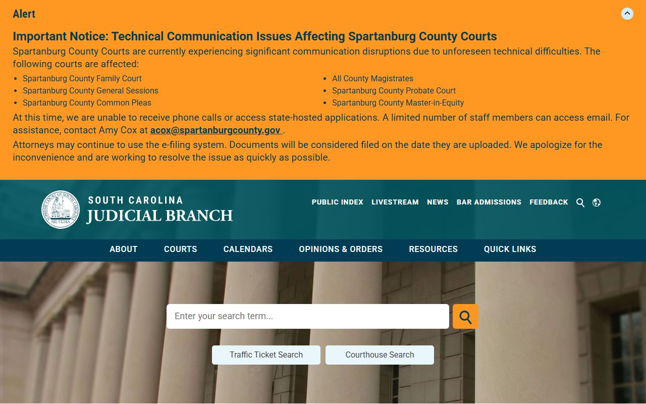 South Carolina Judicial Branch homepage for Beaufort County court records