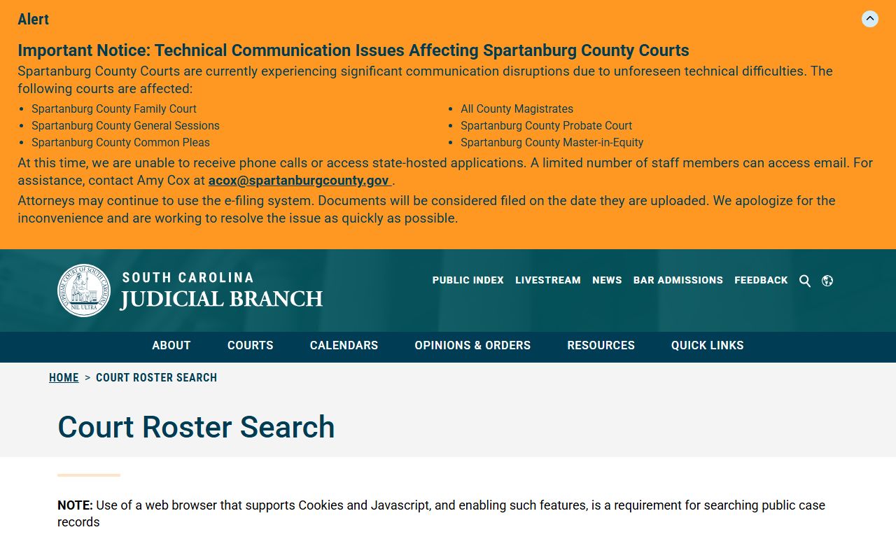 State roster search for Beaufort County court dockets