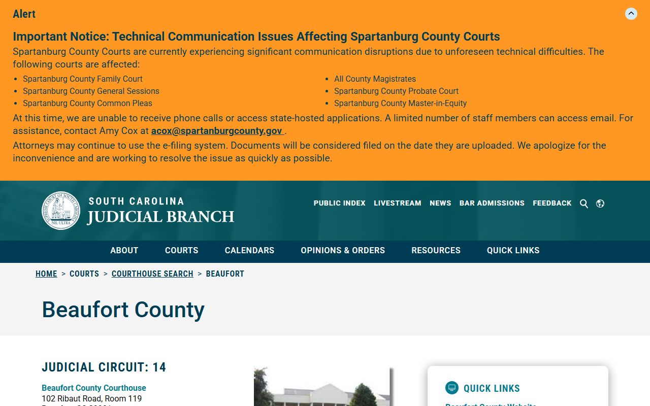 Judicial Branch Beaufort County courthouse directory for court records