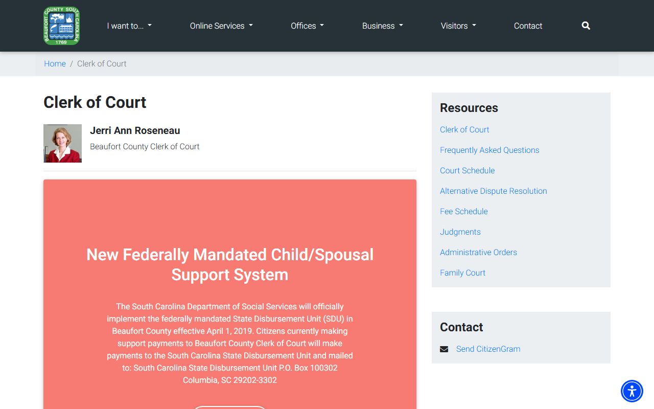 Beaufort County Clerk of Court page for court records