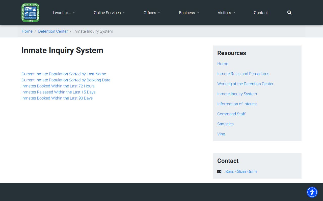 Beaufort County inmate records inquiry system roster links