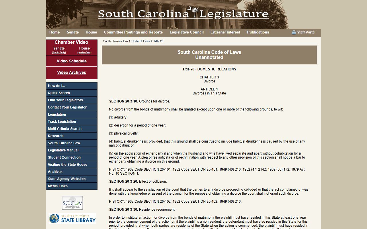 South Carolina domestic relations statutes for Beaufort County marriage and divorce records