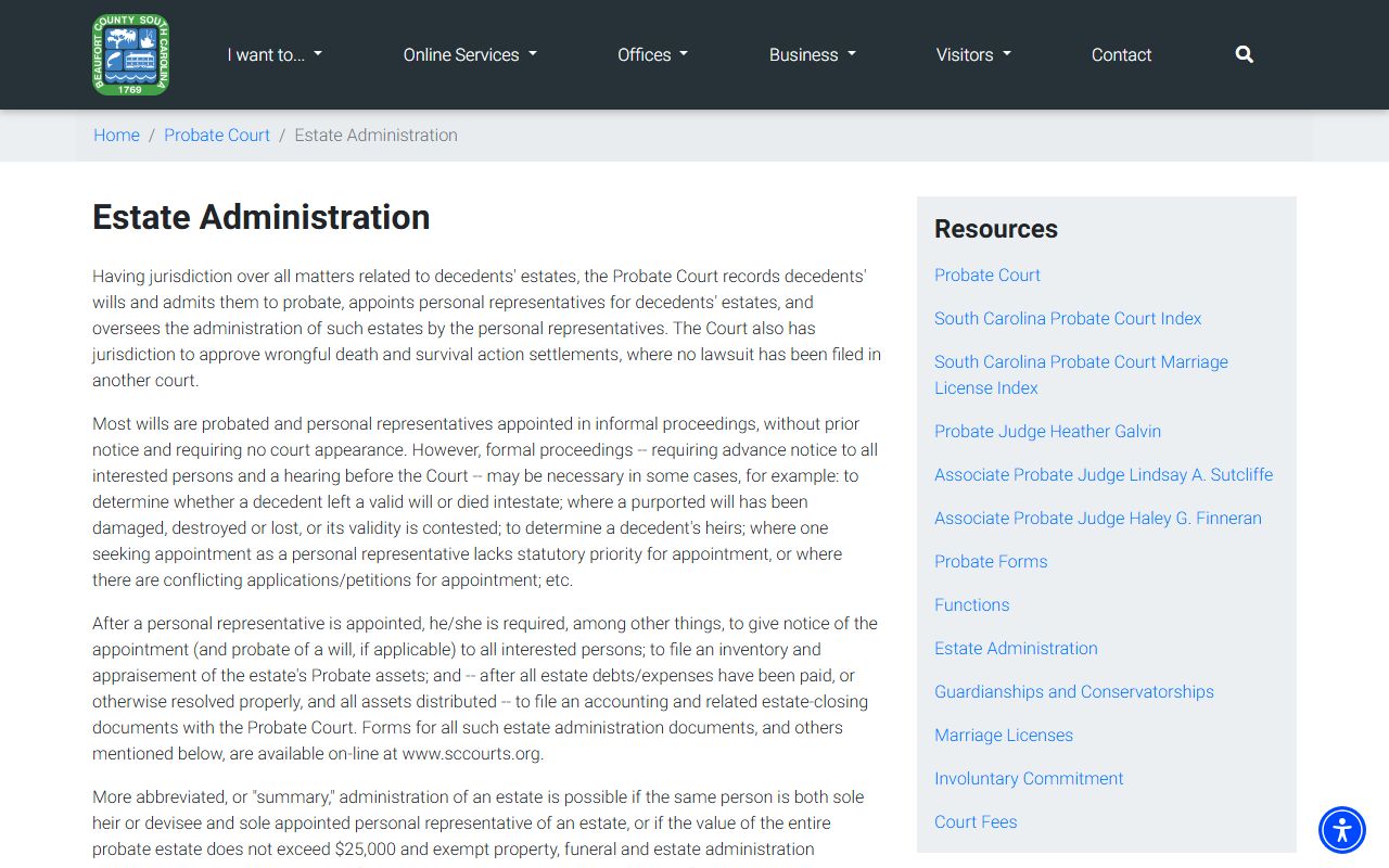 Beaufort County probate records estate administration forms