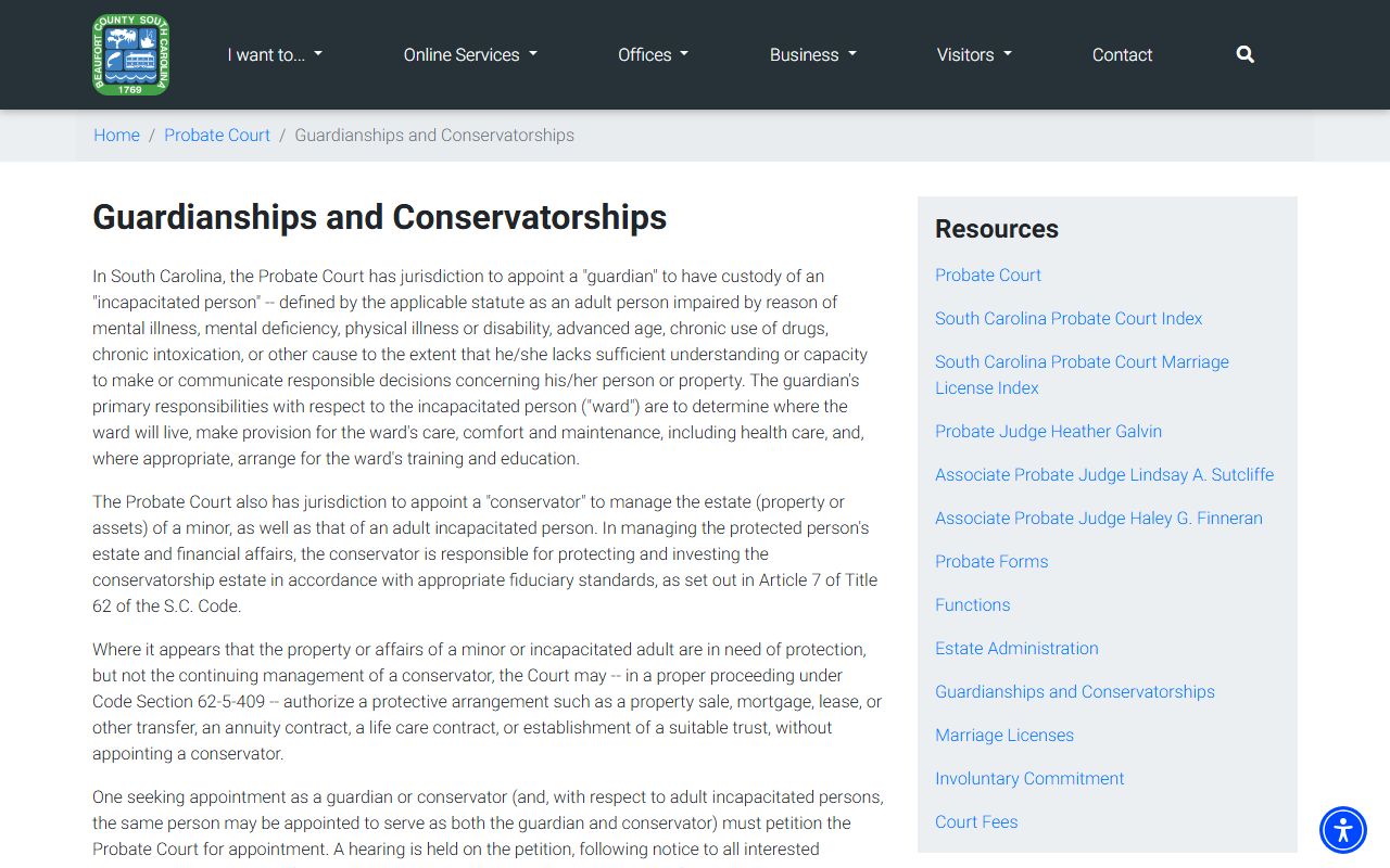 Beaufort County probate records guardianships and conservatorships