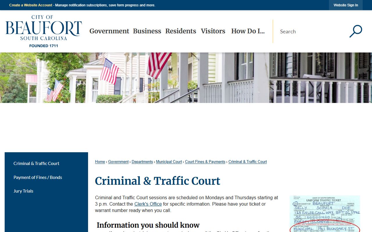 City of Beaufort traffic court records and criminal traffic court
