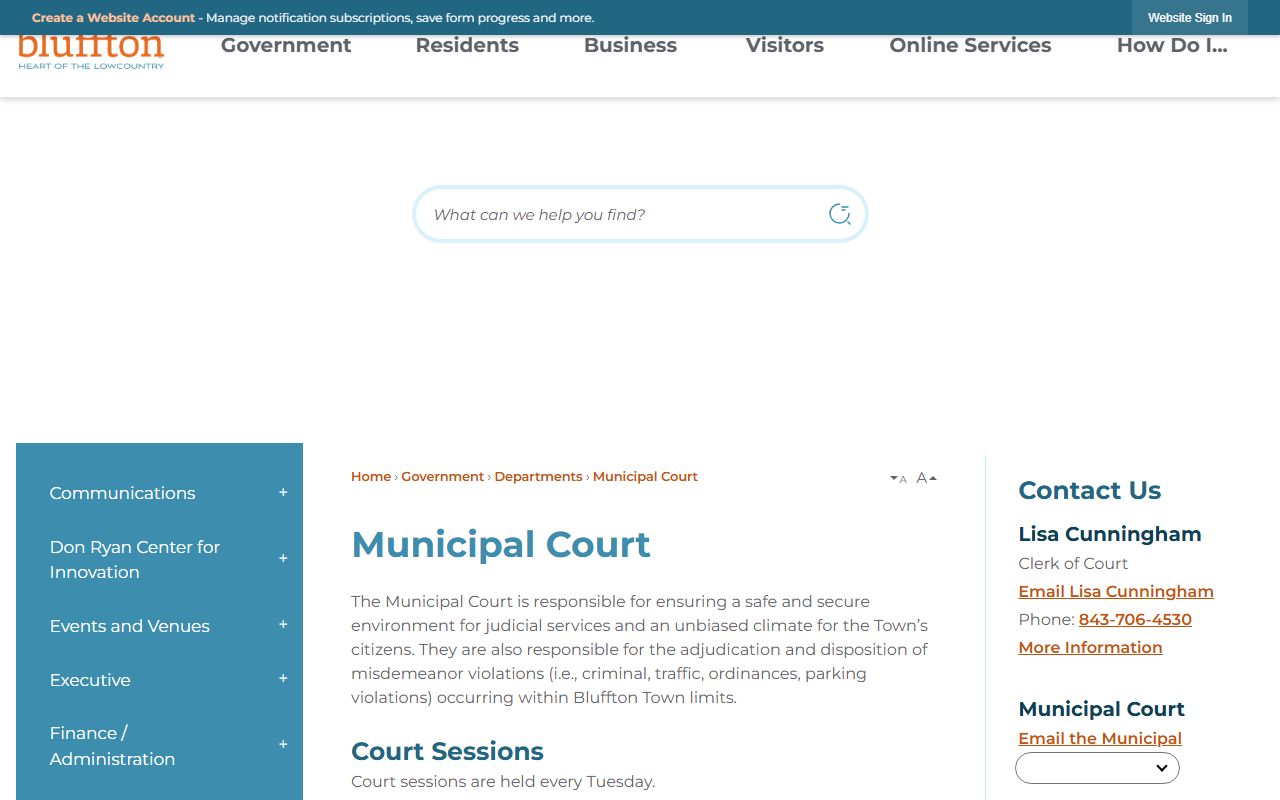 Town of Bluffton municipal traffic court records in Beaufort County