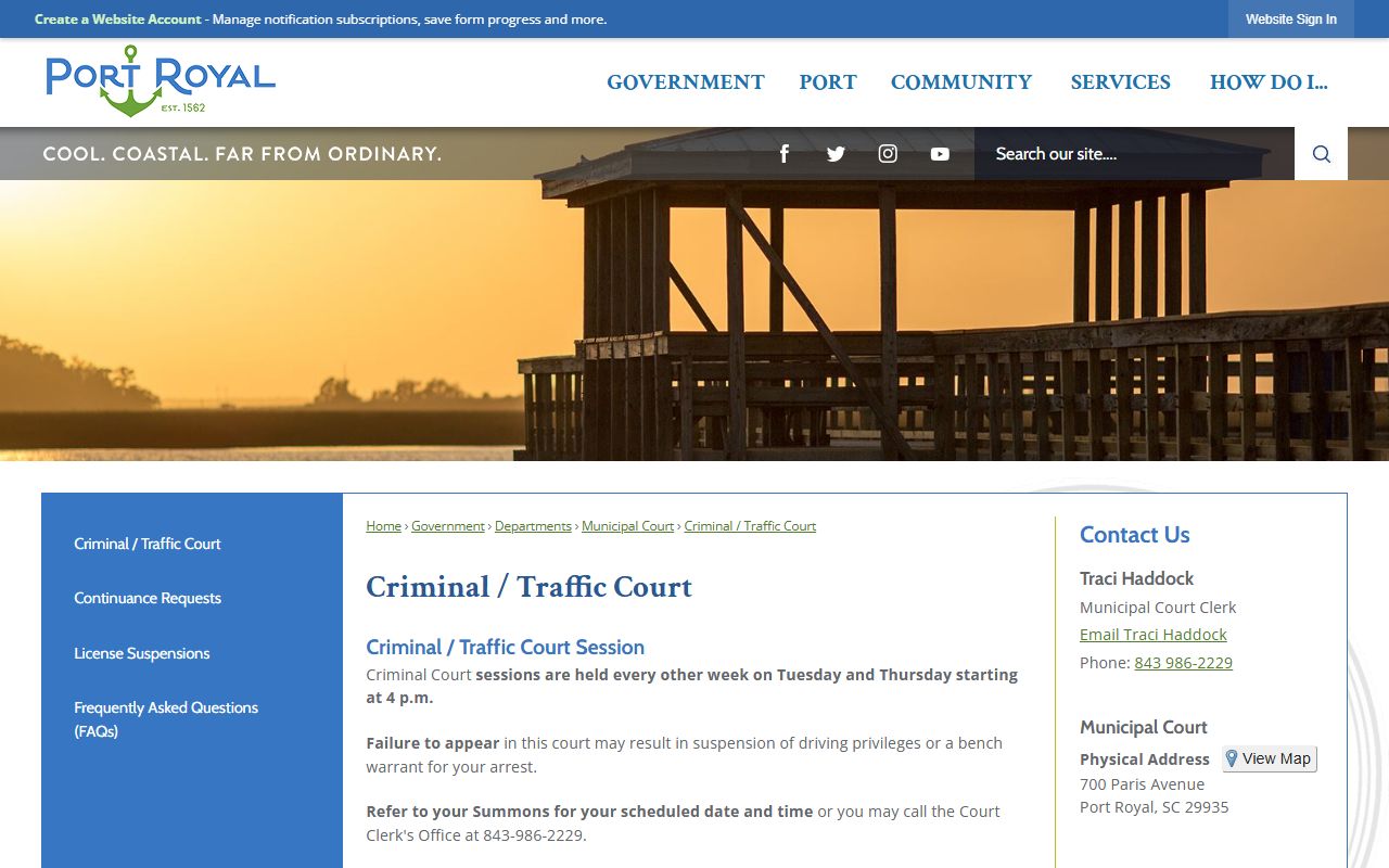 Port Royal criminal and traffic court records for Beaufort County traffic citations